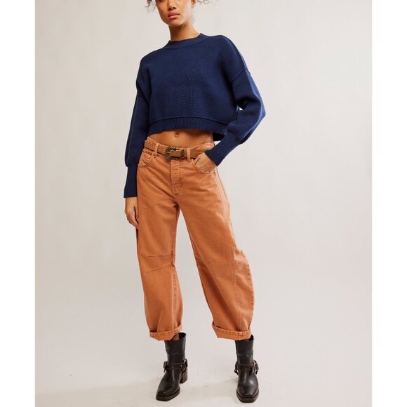 FREE PEOPLE Easy Street Crop Pullover / Navy - Picture 5 of 6